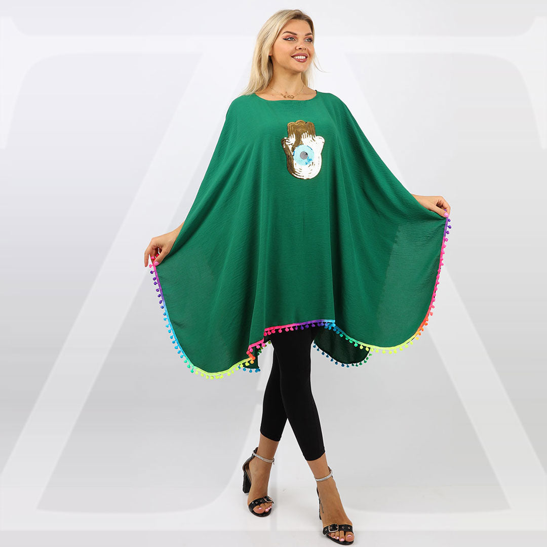 Crepe Poncho - Embroidered