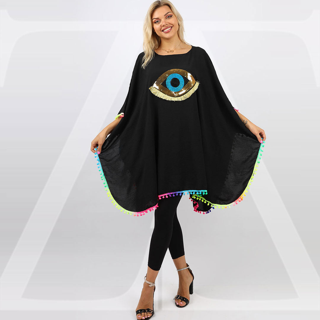 Crepe Poncho - Embroidered