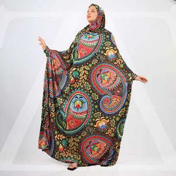 Practical  Kuwaiti Jersey prayer dress  with headscarf- Printed