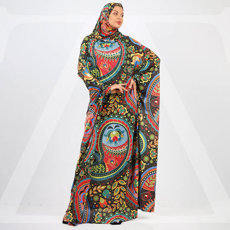Practical  Kuwaiti Jersey prayer dress  with headscarf- Printed