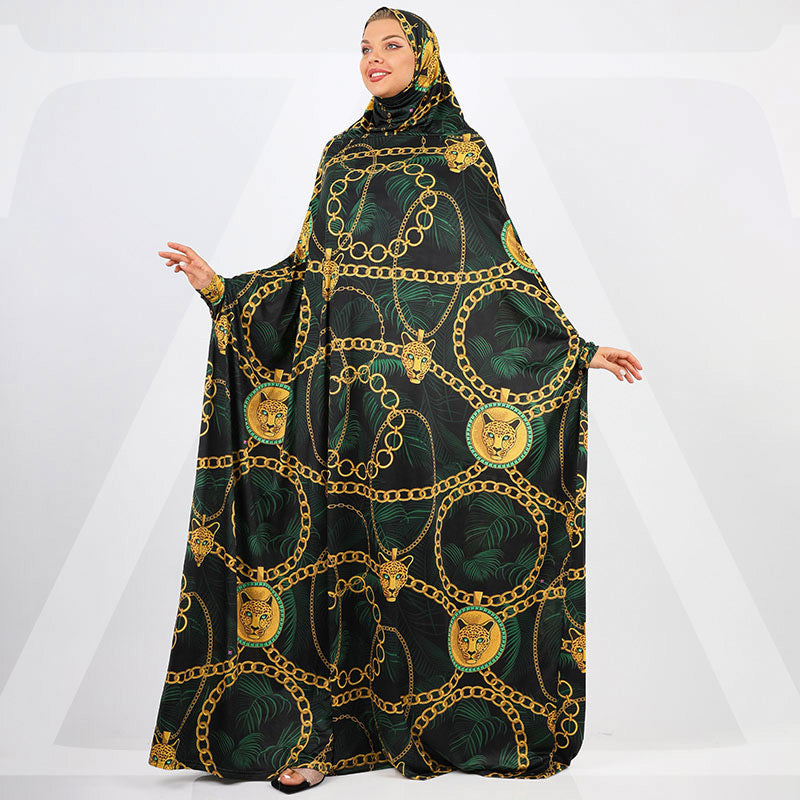 Practical  Kuwaiti Jersey prayer dress  with headscarf- Printed
