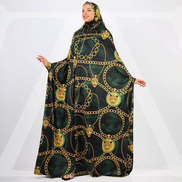 Practical  Kuwaiti Jersey prayer dress  with headscarf- Printed