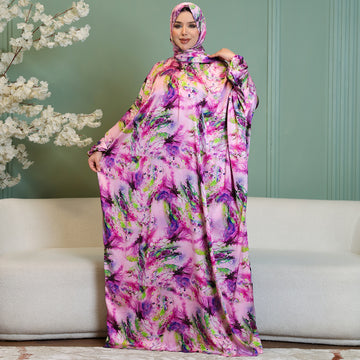 Practical Printed - silky satin prayer dress with headscarf