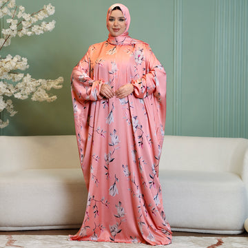 Practical Printed - silky satin prayer dress with headscarf