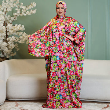 Practical Printed - silky satin prayer dress with headscarf