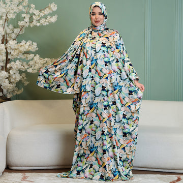Practical Printed - silky satin prayer dress with headscarf