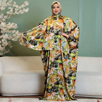 Practical Printed - silky satin prayer dress with headscarf