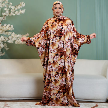 Practical Printed - silky satin prayer dress with headscarf