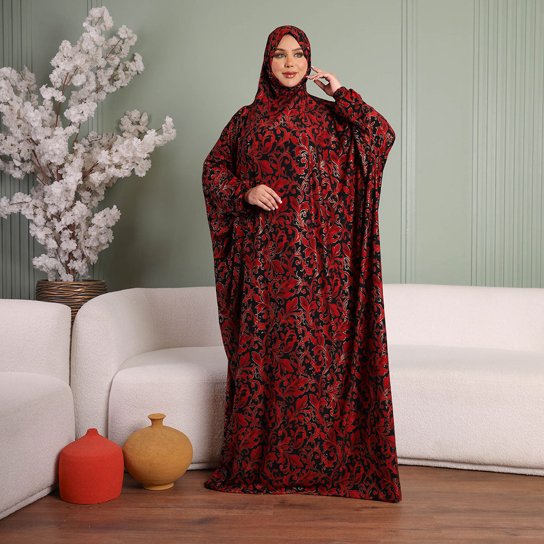 Practical  Kuwaiti Jersey prayer dress  with headscarf- Printed