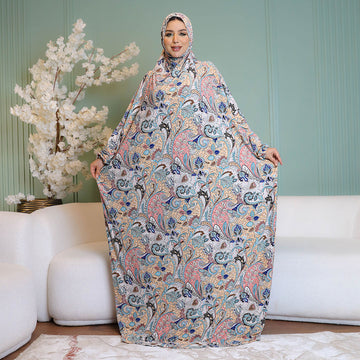 Practical  Kuwaiti Jersey prayer dress  with headscarf- Printed