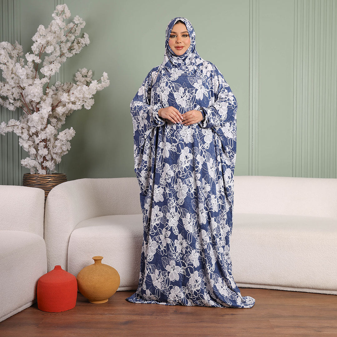 Practical  Kuwaiti Jersey prayer dress  with headscarf- Printed