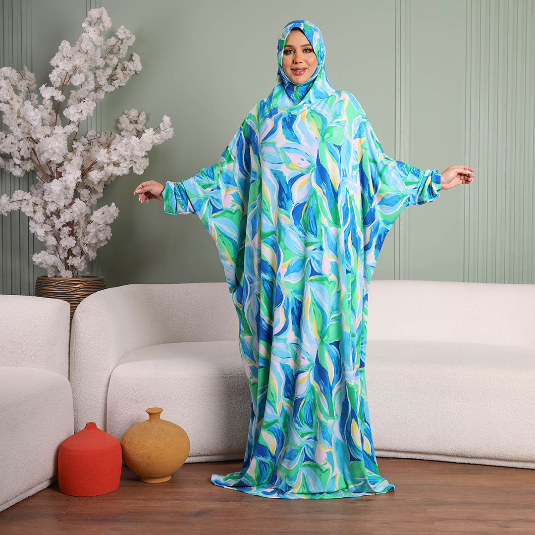 Practical  Kuwaiti Jersey prayer dress  with headscarf- Printed