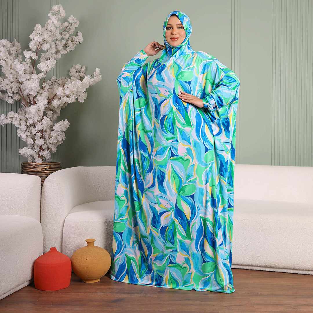 Practical  Kuwaiti Jersey prayer dress  with headscarf- Printed