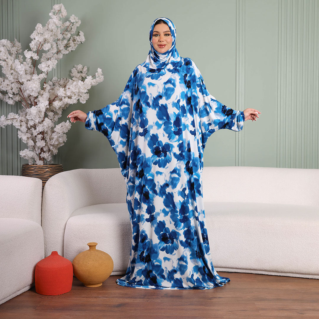 Practical  Kuwaiti Jersey prayer dress  with headscarf- Printed