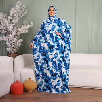 Practical  Kuwaiti Jersey prayer dress  with headscarf- Printed