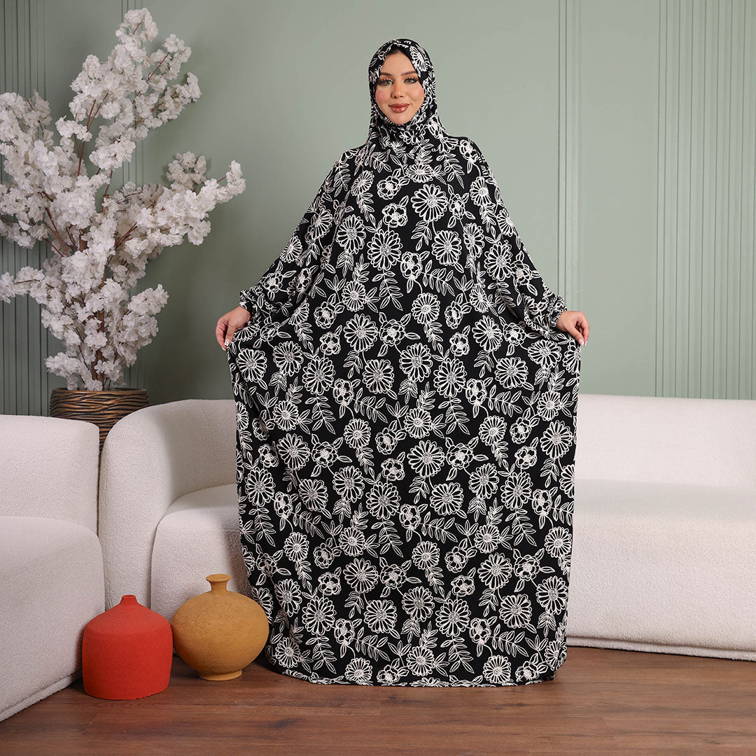 Practical  Kuwaiti Jersey prayer dress  with headscarf- Printed