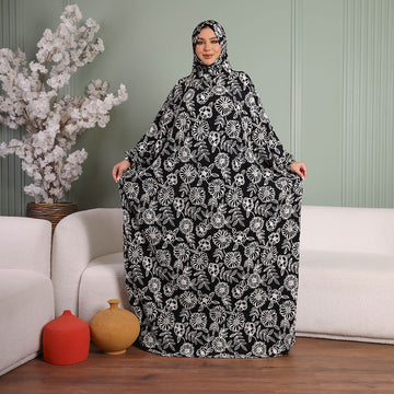 Practical  Kuwaiti Jersey prayer dress  with headscarf- Printed
