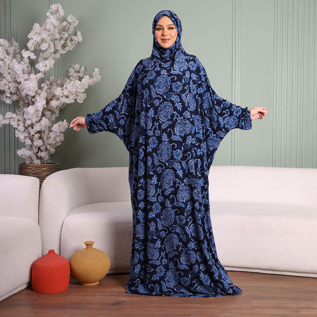 Practical  Kuwaiti Jersey prayer dress  with headscarf- Printed