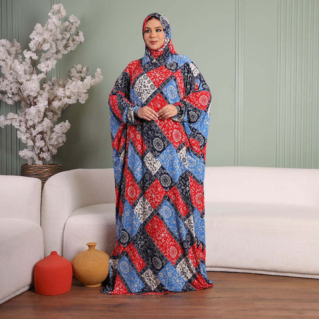 Practical  Kuwaiti Jersey prayer dress  with headscarf- Printed