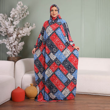 Practical  Kuwaiti Jersey prayer dress  with headscarf- Printed