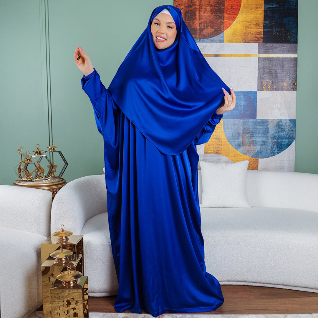 French - Practical plain silky satin prayer dress with headscarf