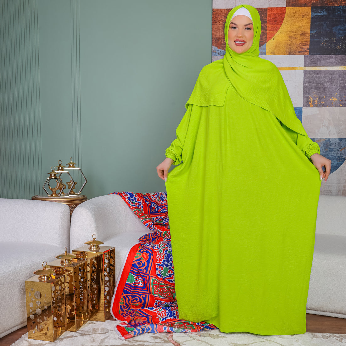 Practical Crepe Saudi prayer dress  with headscarf- plain