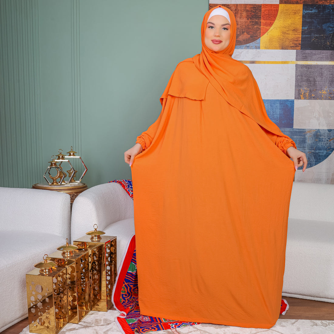 Practical Crepe Saudi prayer dress  with headscarf- plain