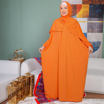 Practical Crepe Saudi prayer dress  with headscarf- plain