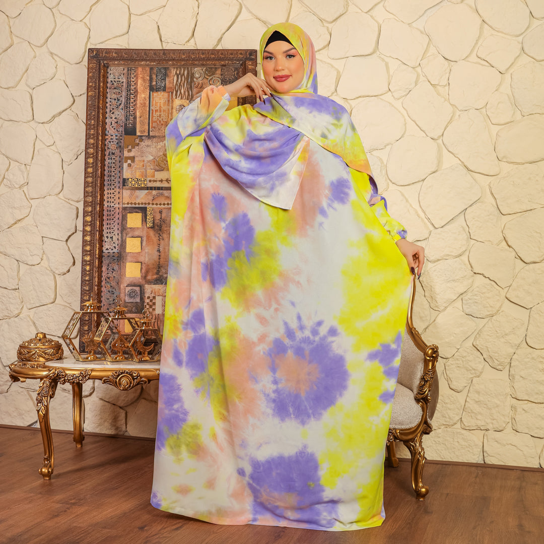 Practical crepe Tie-dye prayer dress with headscarf