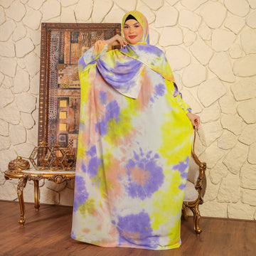 Practical crepe Tie-dye prayer dress with headscarf