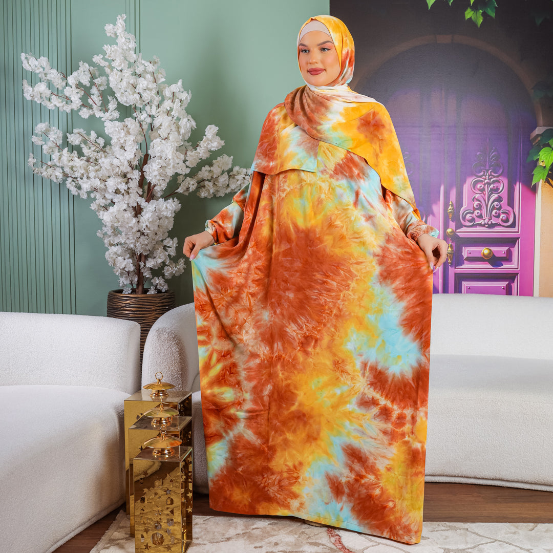 Practical crepe Tie-dye prayer dress with headscarf