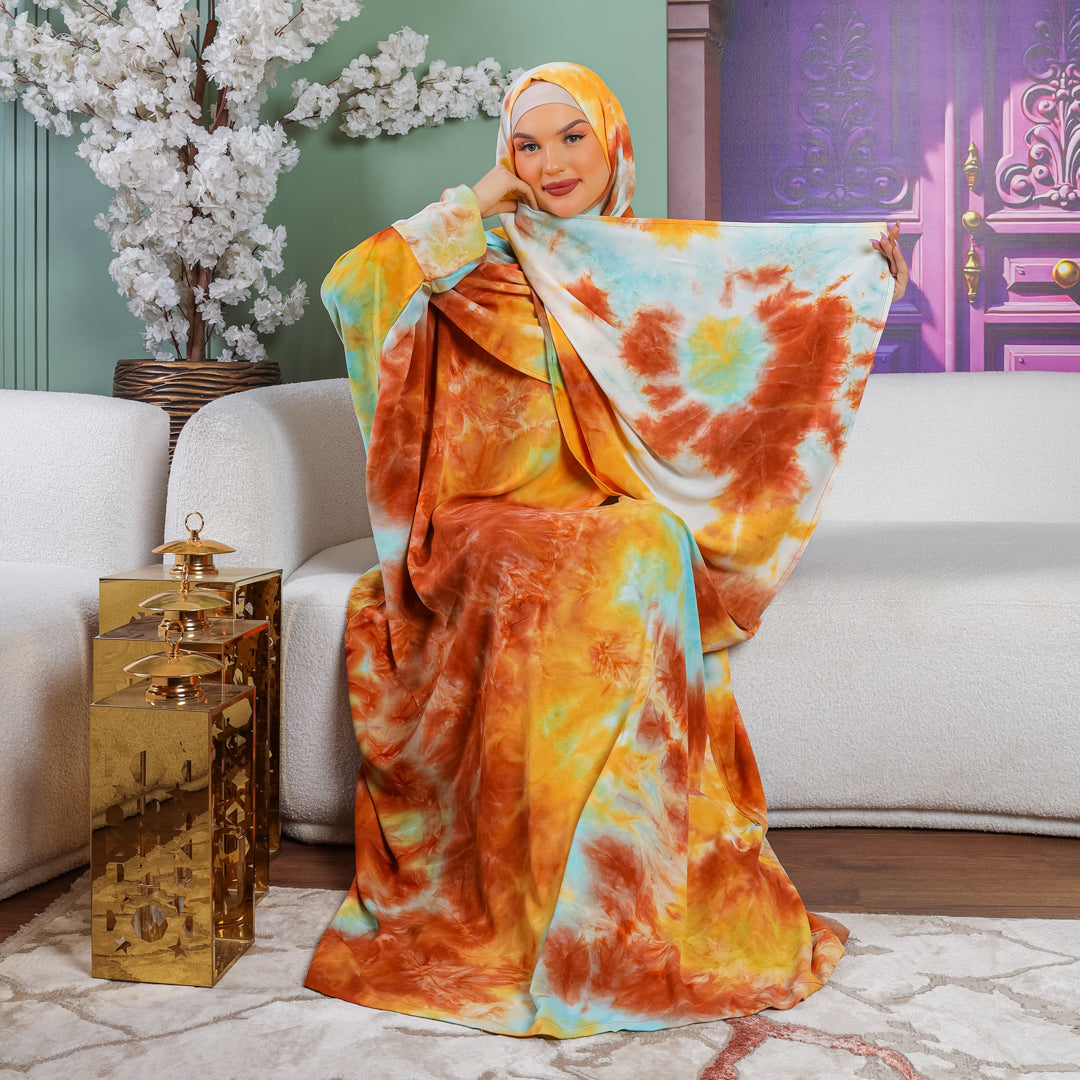 Practical crepe Tie-dye prayer dress with headscarf
