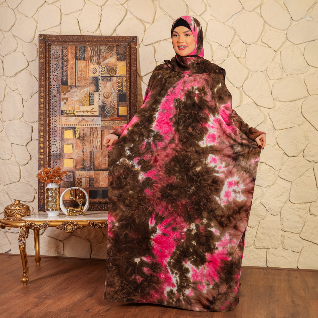 Practical crepe Tie-dye prayer dress with headscarf