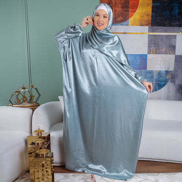 Practical plain silky satin prayer dress with headscarf