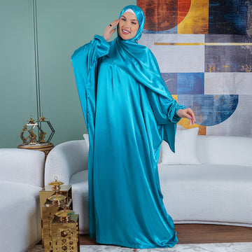 Practical plain silky satin prayer dress with headscarf