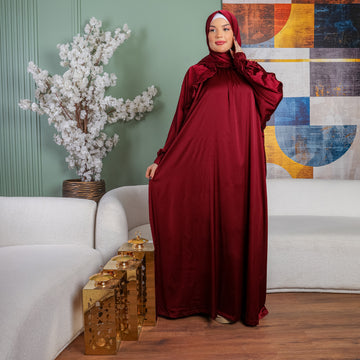 Turkish - Practical plain silky satin prayer dress with headscarf