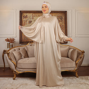 Armani - Practical plain silky satin prayer dress with headscarf