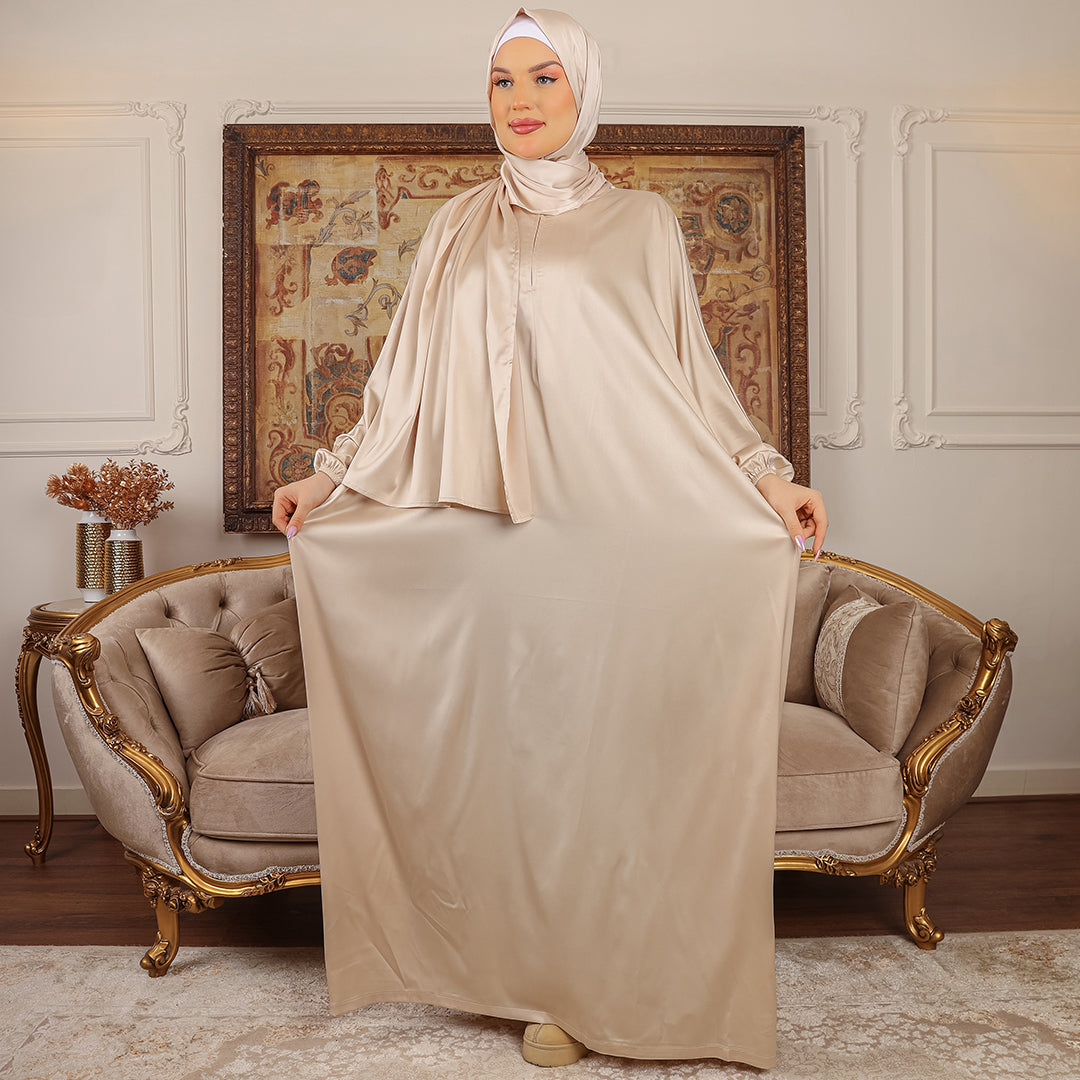 Armani - Practical plain silky satin prayer dress with headscarf