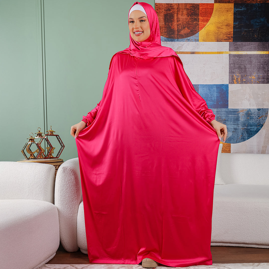 Armani - Practical plain silky satin prayer dress with headscarf