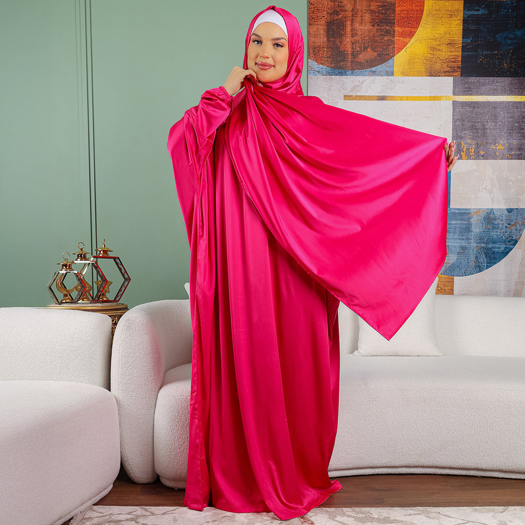 Armani - Practical plain silky satin prayer dress with headscarf