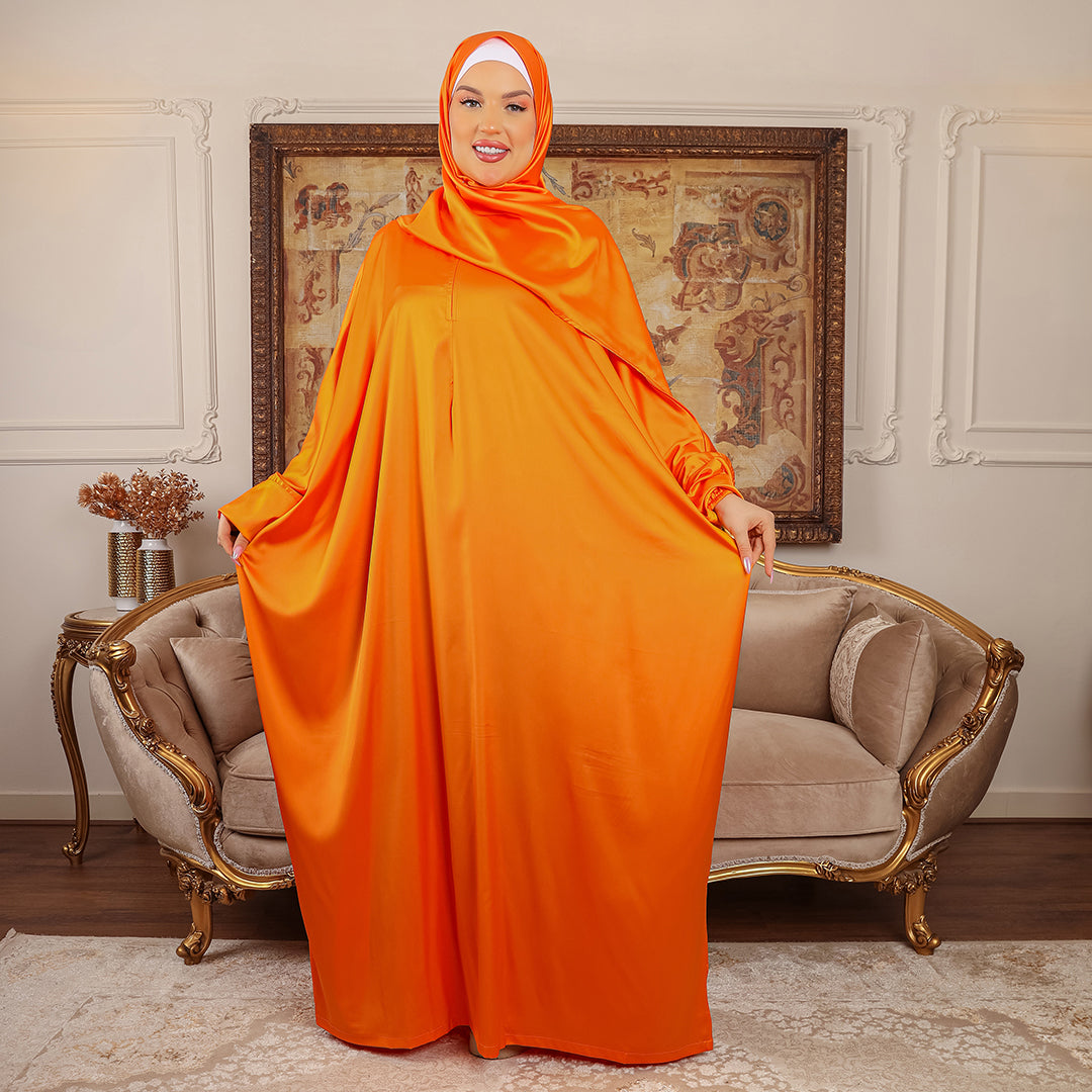 Armani - Practical plain silky satin prayer dress with headscarf