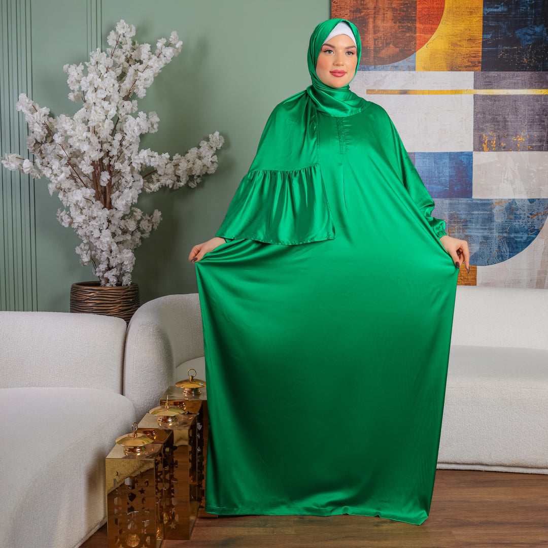 Armani - Practical plain silky satin prayer dress with headscarf