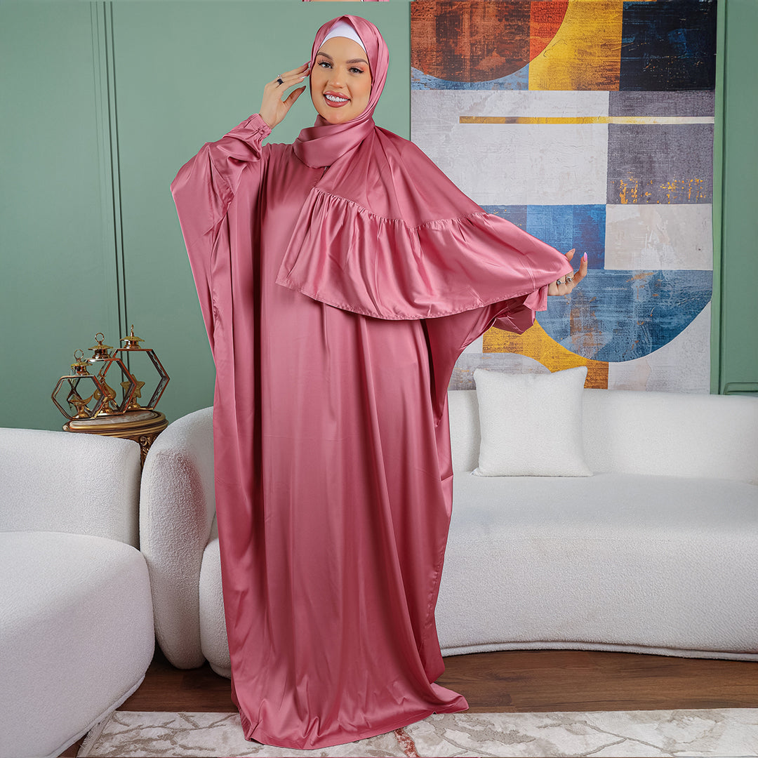 Armani - Practical plain silky satin prayer dress with headscarf