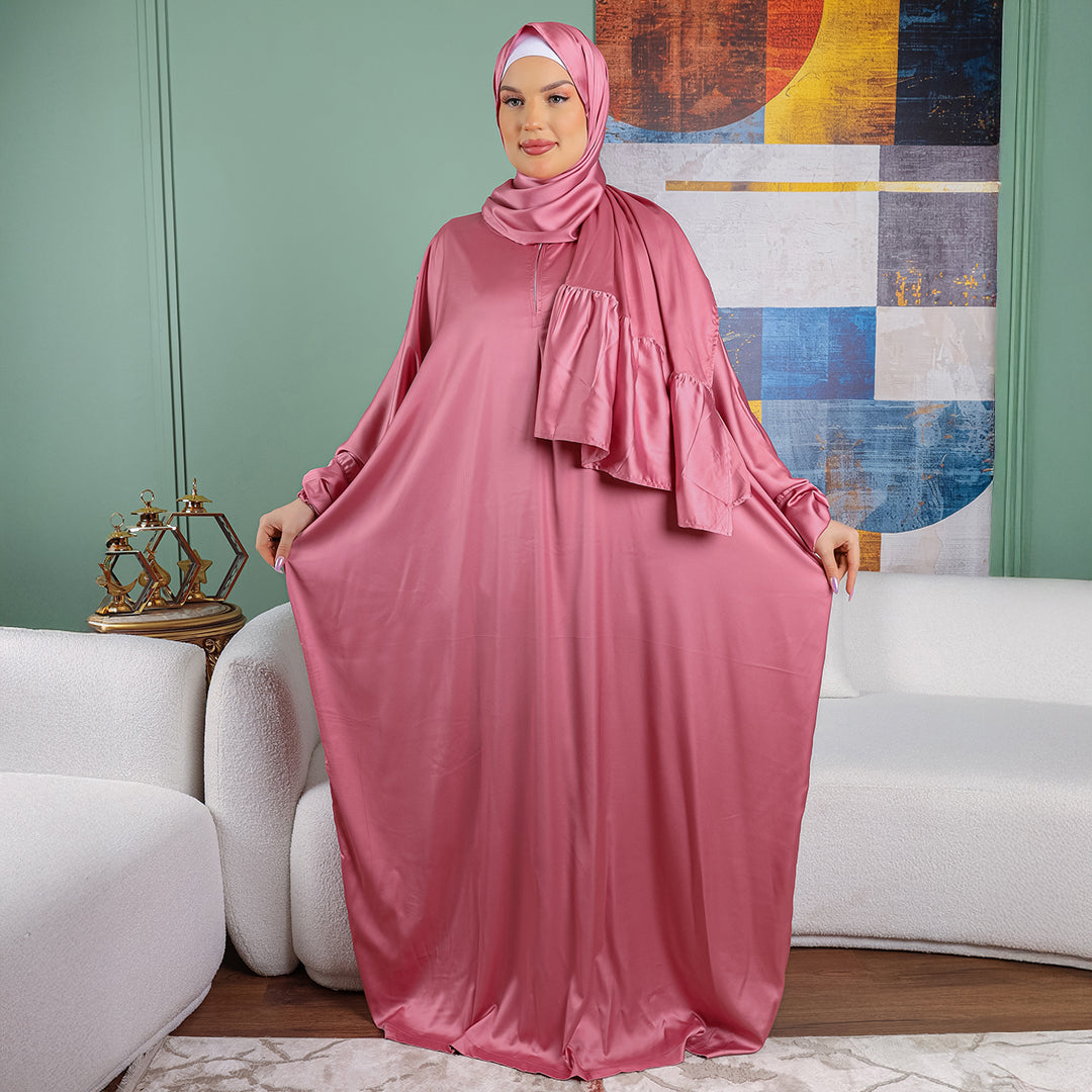 Armani - Practical plain silky satin prayer dress with headscarf