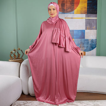 Armani - Practical plain silky satin prayer dress with headscarf