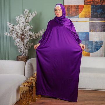 Armani - Practical plain silky satin prayer dress with headscarf