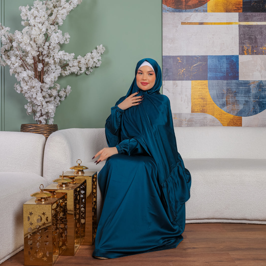 Armani - Practical plain silky satin prayer dress with headscarf