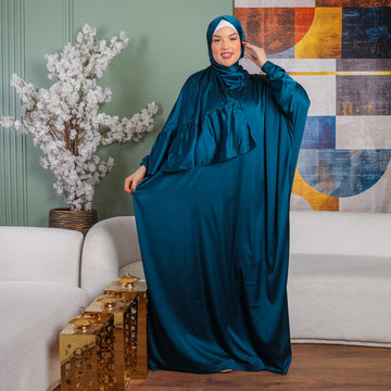 Armani - Practical plain silky satin prayer dress with headscarf