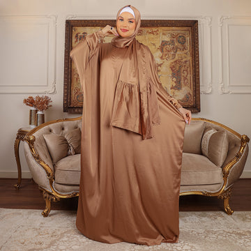 Armani - Practical plain silky satin prayer dress with headscarf