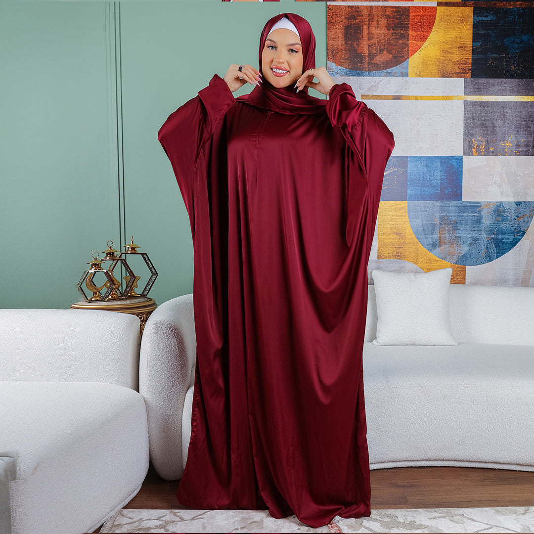 Armani - Practical plain silky satin prayer dress with headscarf